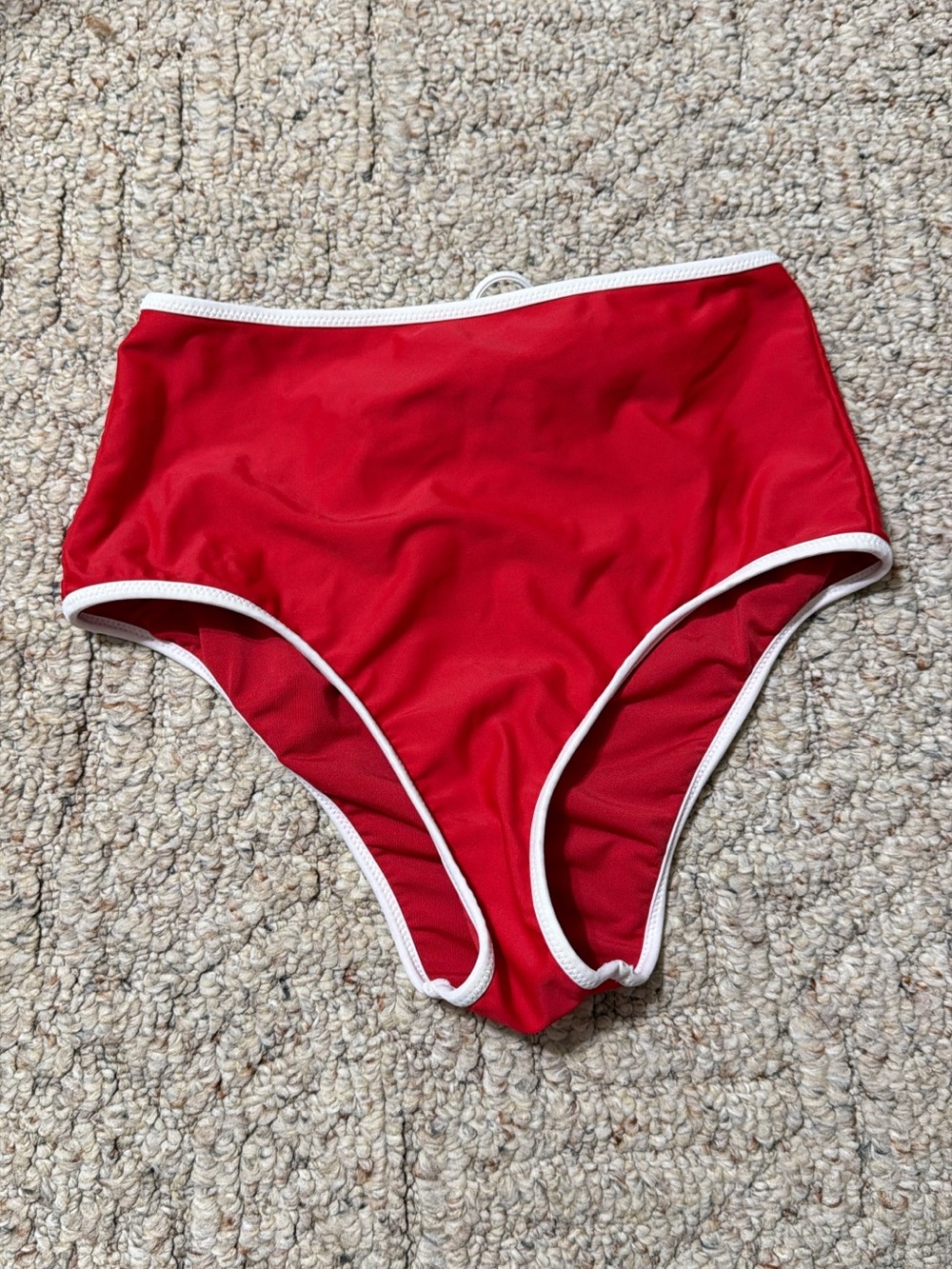 aerie Red High-Waist Bikini Bottom with White Trim